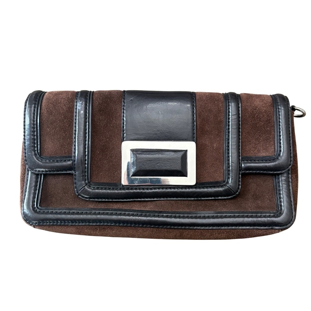 Banana Republic Suede Clutch Bag Womens Brown Black Y2K Flap Purse No Strap